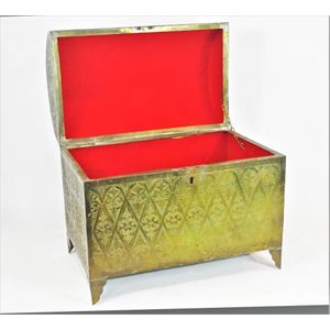 An Eastern, hand engraved brass casket lined in red felt having…