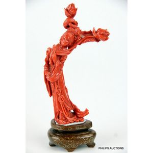 A Chinese coral lady, the finely carved figure traditionally&hellip;