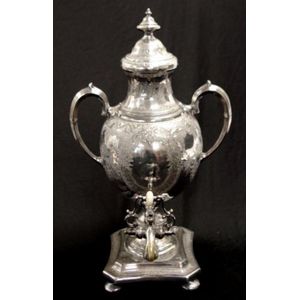 Antique English silver plate samovar engraved decoration,…