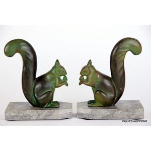 A pair of Art Deco squirrel bookends by M. Leducq, circa 1930,…