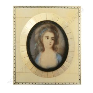 A hand painted portrait miniature, the Gainsborough style young…