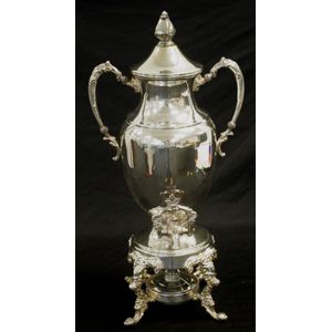 Good American silver plate samovar & stand dual handled samovar,…