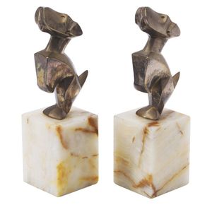 E Nikolsky pair of modernist Begging terrier bookends, bronze&hellip;