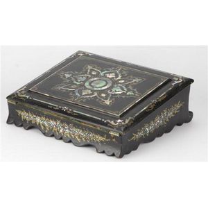 Victorian Papier Mâche & mother of pearl inlaid box painted…