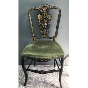 A Victorian papier mache chair, ebonised finish and inlaid with…