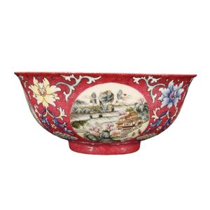 Chinese famille rose porcelain bowl, of deep form, the interior…