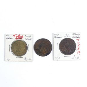 Three 19th century New Zealand tokens, includes United Farmers…