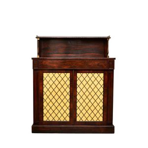 Regency rosewood chiffonier, c. 1800, the open shelf with brass…