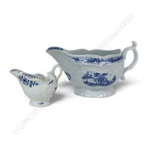 Two George III blue and white sauce jugs, the larger probably&hellip;