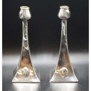 Pair WMF Art Nouveau silver plated candlesticks 22 cm high