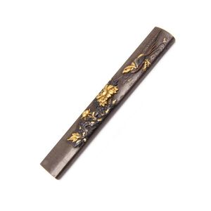 Japanese Kozuka handle. Pheasant and flowers. Signed 'Fukagowa ...