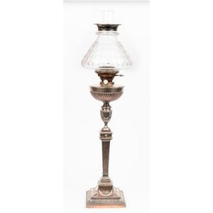 A French silver plated oil lamp, late 19th century/early 20th…