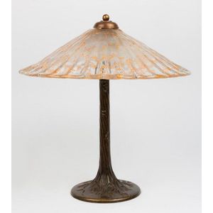 English mid century fluted brass floor lamp with pleated and ruffled fabric  shade