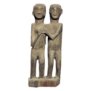 A pair of carved wooden twins, Kalimantan, Indonesia, height 37&hellip;