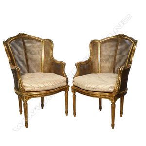 A pair of 19th century French bergere chairs, the carved and&hellip;