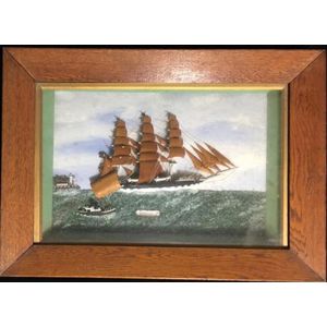 A diorama of the barque Garthpool off The Point, one sail…