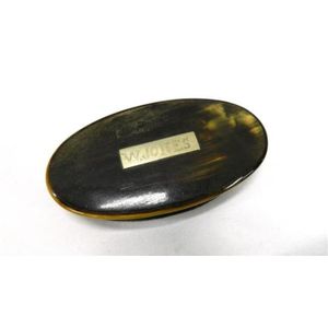 A horn and sterling silver oval snuff box, engraved to top