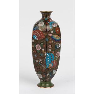 A Japanese cloisonne butterfly vase, with impressed character…
