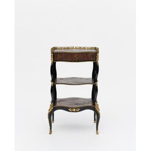 A Victorian ebonised, tortoiseshell and brass marquetry three…