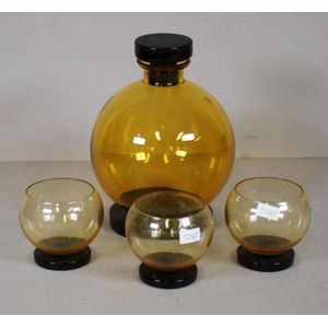 Four piece Art Deco amber glass set, including decanter and 3…