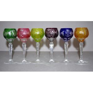 Set six coloured crystal liqueur glasses, Height 11.5 cm (each).
