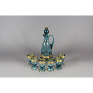 Vintage Bohemia turquoise and gold trim liquor set, comprising…
