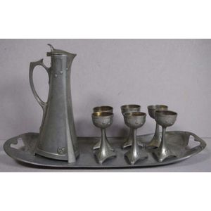 German Bingit Zinn Art Nouveau Liqueur set, Nuremberg circa…