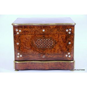 A French inlaid walnut and Thuja liqueur tantalus box, Second…