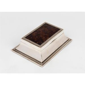 A George V sterling silver mounted tortoiseshell box, Finnigans,…