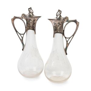 A pair of WMF Art Nouveau silver plate claret jugs, circa 1900…
