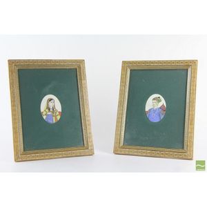Pair of Persian miniatures in frames depicting a hand painted…