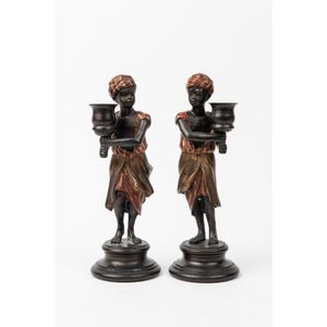 A pair of Regency cold painted bronze candlesticks in the form…