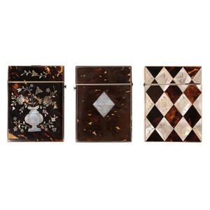 Three mother of pearl and turquoise shell card cases, 19th…