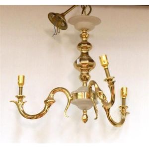 A brass & frosted glass chandelier, height 40 cm