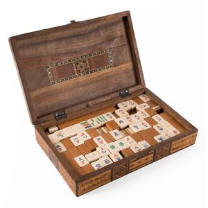 Antique Bamboo And Bone Mahjong Set With Wood Box #5968