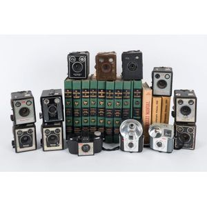 Cameras: an accumulation of Kodak box cameras, later types,…