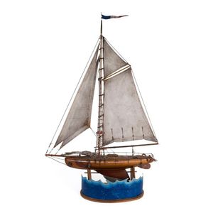 A French model pond yacht on hand-painted stand, circa 1940s,…