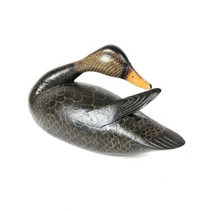 A very good painted wood 'Black Duck' display decoy, the head…