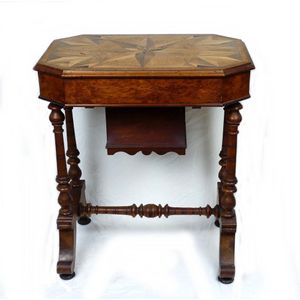 A good New Zealand colonial inlaid woods sewing table…