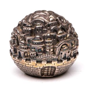 A sterling silver Jewish sculpture depicting town scene, height…