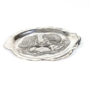 A WMF silver plated small tray, c.1905, embossed with portrait…