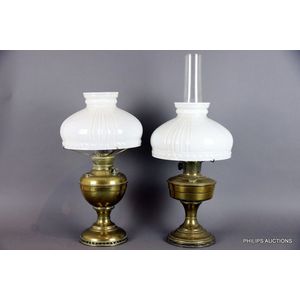 Two antique brass fuel lamps, 'Juno' and '…