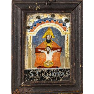 An earl possibly 19th century framed painted-glass religious…