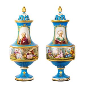 A pair of 19th century lidded Sevres urns decorated with… - Sevres ...