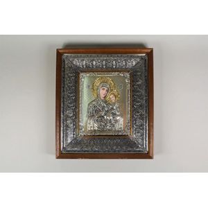 Silver icon in wooden frame, 33 cm high, 29 cm wide, 4 cm deep