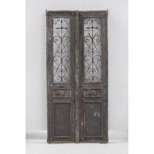 Pair of antique French iron doors, with iron pierced panels (2)