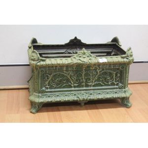 Antique French cast iron green enamel planter, 32 cm high, 50…