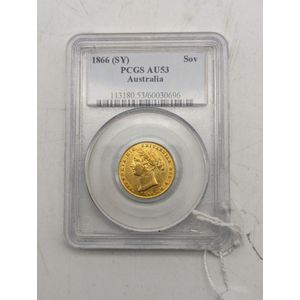 1866 Sydney mint gold full sovereign, cased and graded full…
