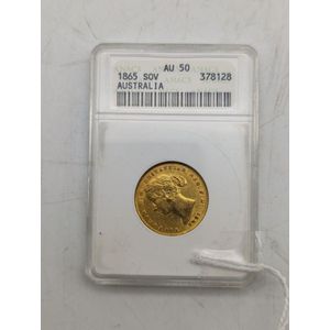 1865 Sydney mint gold full sovereign, cased and graded full…