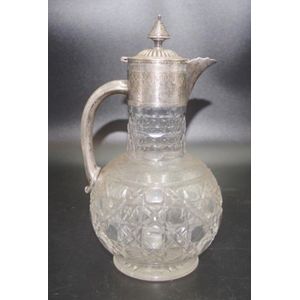 Antique silver plate & hobnail crystal claret jug height 25 cm